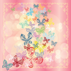 Butterfly set isolated on rose background