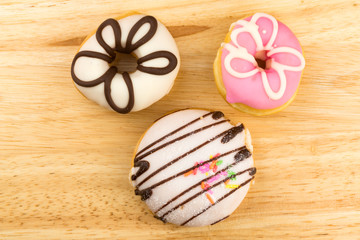 Top view of  homemade doughnuts