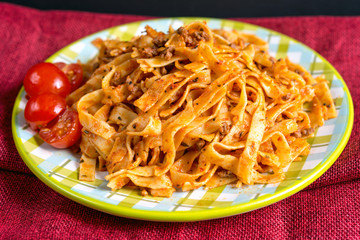 tasty pasta-Italian meat sauce pasta on the table
