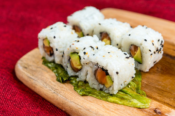 Japanese food Sushi Roll Maki of Salmon and avocado