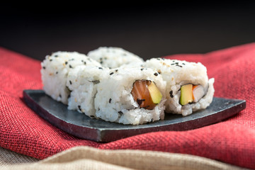 Japanese food Sushi Roll Maki of Salmon and avocado