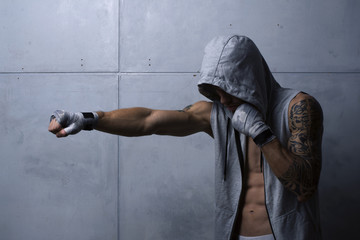 Cool fighter doing jab