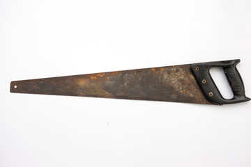 Old chain saw with white background. isolated object