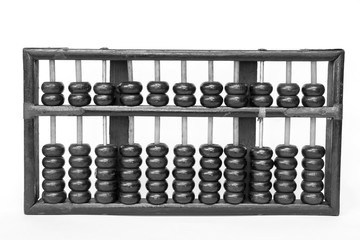 Old abacus; evolution of calculation background (black and white tone)