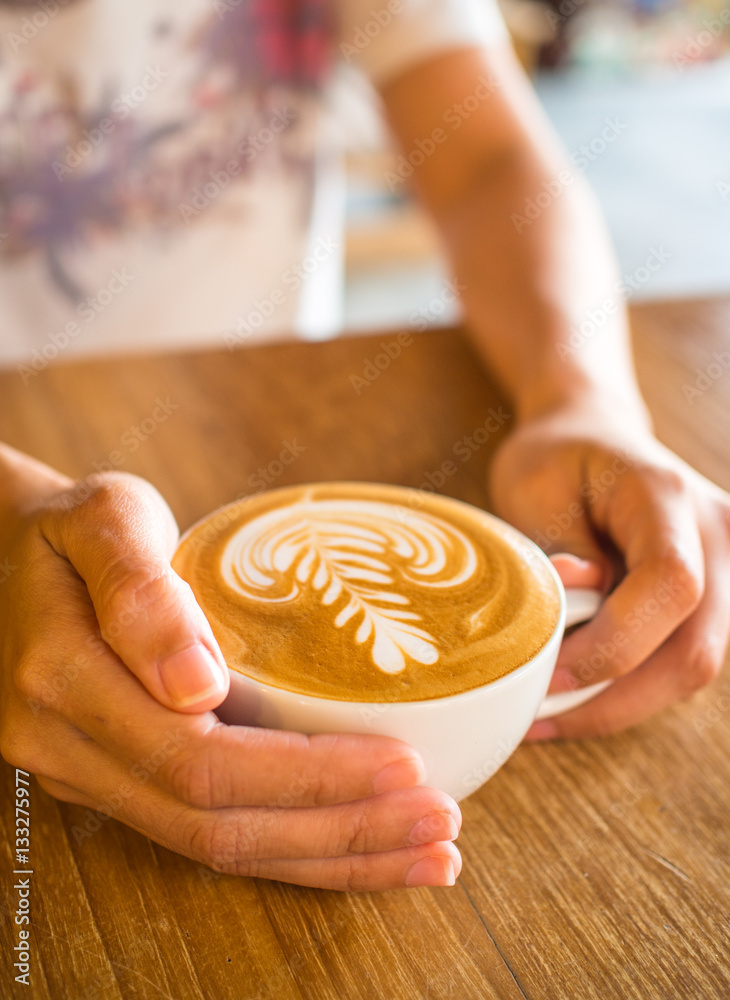 Sticker latte art in cafe