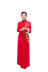 Full length of a beautiful Asian woman on traditional festival c