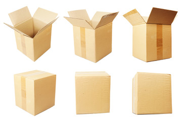 Cardboard boxes  isolated over white background. Views from vari