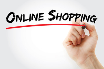 Hand writing Online shopping with marker, concept background