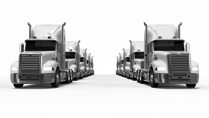 Trucks Fleet concept / 3D render image representing a fleet of trucks  - obrazy, fototapety, plakaty