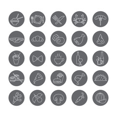 Set of round icons with different food.