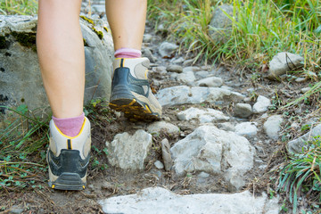 Close-up of the hiker's feet