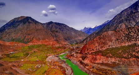 aerial view to Indus river and valley, Karakoram, Pakistan