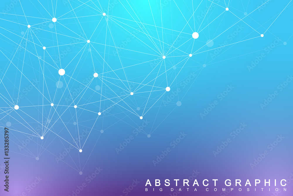 Aufkleber Big data complex. Graphic abstract background communication. Perspective backdrop of depth. Minimal array with compounds lines and dots. Digital data visualization. Vector illustration Big data.