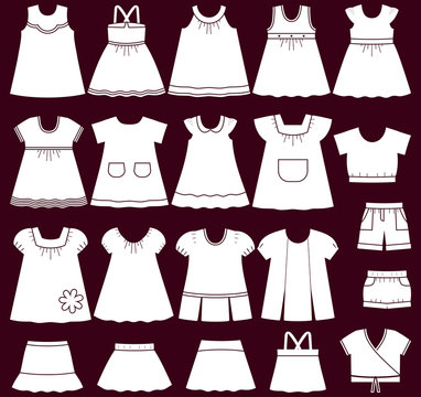 Baby clothes icons. Set of children's clothing for girls. Vector illustration. 