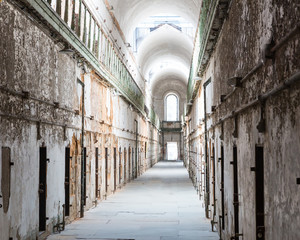 Old prison interior with brick walls