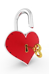 3D illustration Castle in heart-shaped open key.
