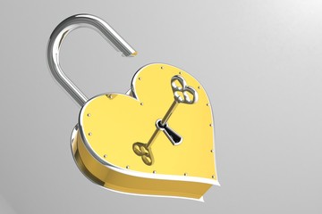 3D illustration Castle in heart-shaped open key.