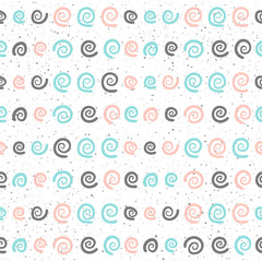 Doodle seamless background. Grey, blue and pink round.