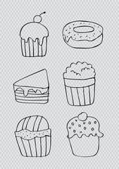 Set of cake icons. Hand drawing illustration.