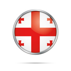 Vector Georgian flag Button. Georgia flag in glass button style with metal frame.