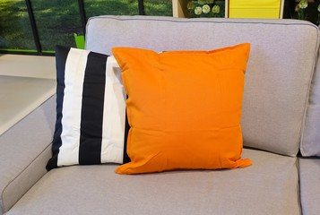 Two Decorative Pillow on A Comfortable Sofa