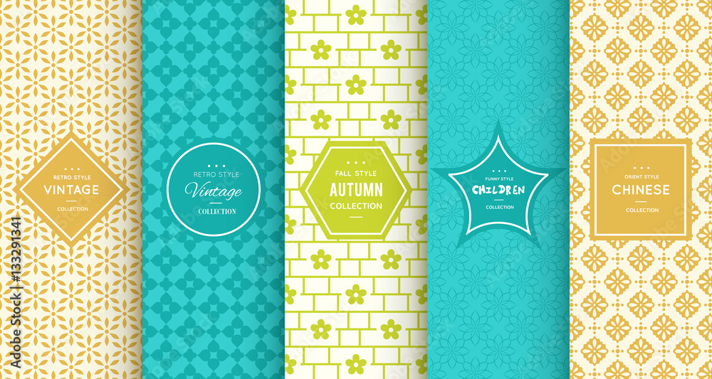 Wall mural Retro different vector seamless patterns