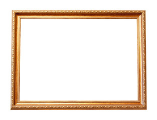 Rectangle wooden frame. Gold museum frame 