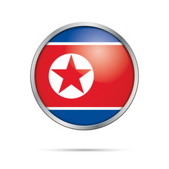 Vector North-Korean flag button. North Korea flag  in glass button style with metal frame.