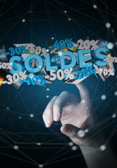 Businesswoman touching sales icons with her finger 3D rendering