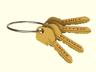 The 3D illustration a golden key for success, opens access to success.