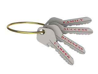 The 3D illustration a silver keys for success, opens access to success, business, career, family.