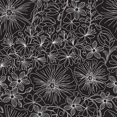 Seamless floral pattern in black and white color
