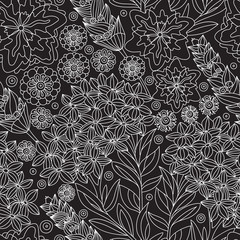 Seamless floral pattern in black and white color