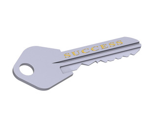 The 3D illustration a silver key for success, opens access to success.
