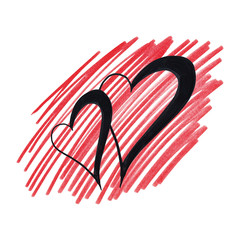 Heart Valentine Black and Red Hand-Painted Illustration Winter Holiday Isolated on the white