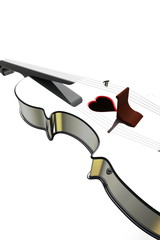 3D illustration of a Violin, musical instrument style for Valentine's day cards with a heart.