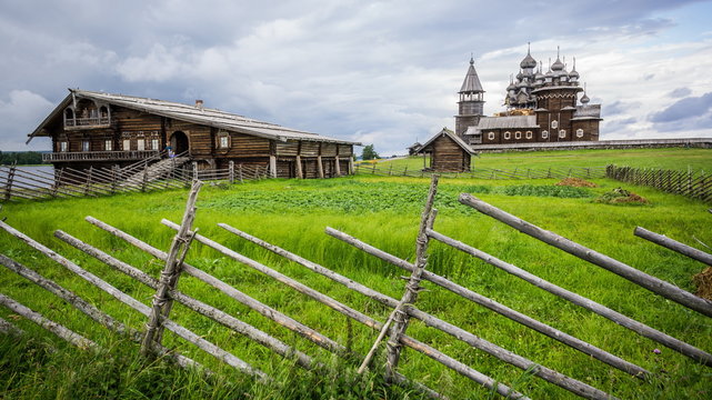Unesco-listed assembly of 18th-century wooden architecture in Kizhi Pogost. Karelia