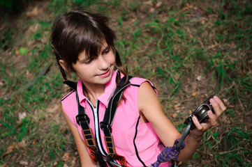 adventure climbing high wire park - hiking in the rope park girl