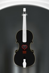 3D illustration of a Violin, musical instrument style for Valentine's day cards with a heart.