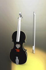 3D illustration of a Violin, musical instrument style for Valentine's day cards with a heart.