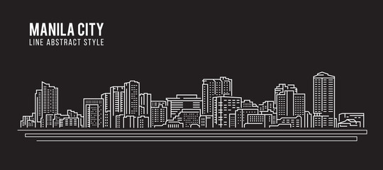Cityscape Building Line art Vector Illustration design -  Manila city