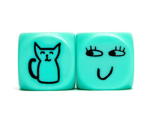 Turquoise conceptual dices - Woman in love with her kitten