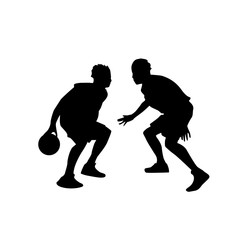 Basketball Player Sportsman Sport Competition Black Silhouette Man Flat Vector Illustration