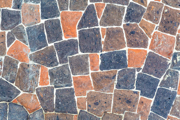 A wall of brown and black stones