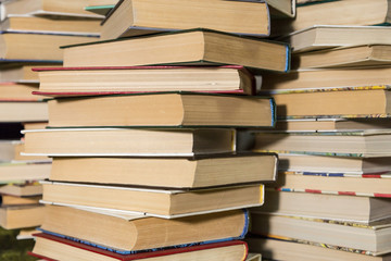 A stack of old books in the library