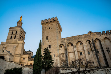 Palais des Papes d'Avignon et Cath&eacute;drale Notre-Dame-des-Doms &agrave; la nuit venue