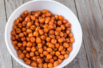 crispy baked chickpeas with spices in a bowl