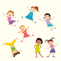 Set of cute cartoon girl,different action poses