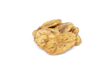 Dried banana slices isolated on white background