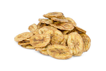 Dried banana slices isolated on white background